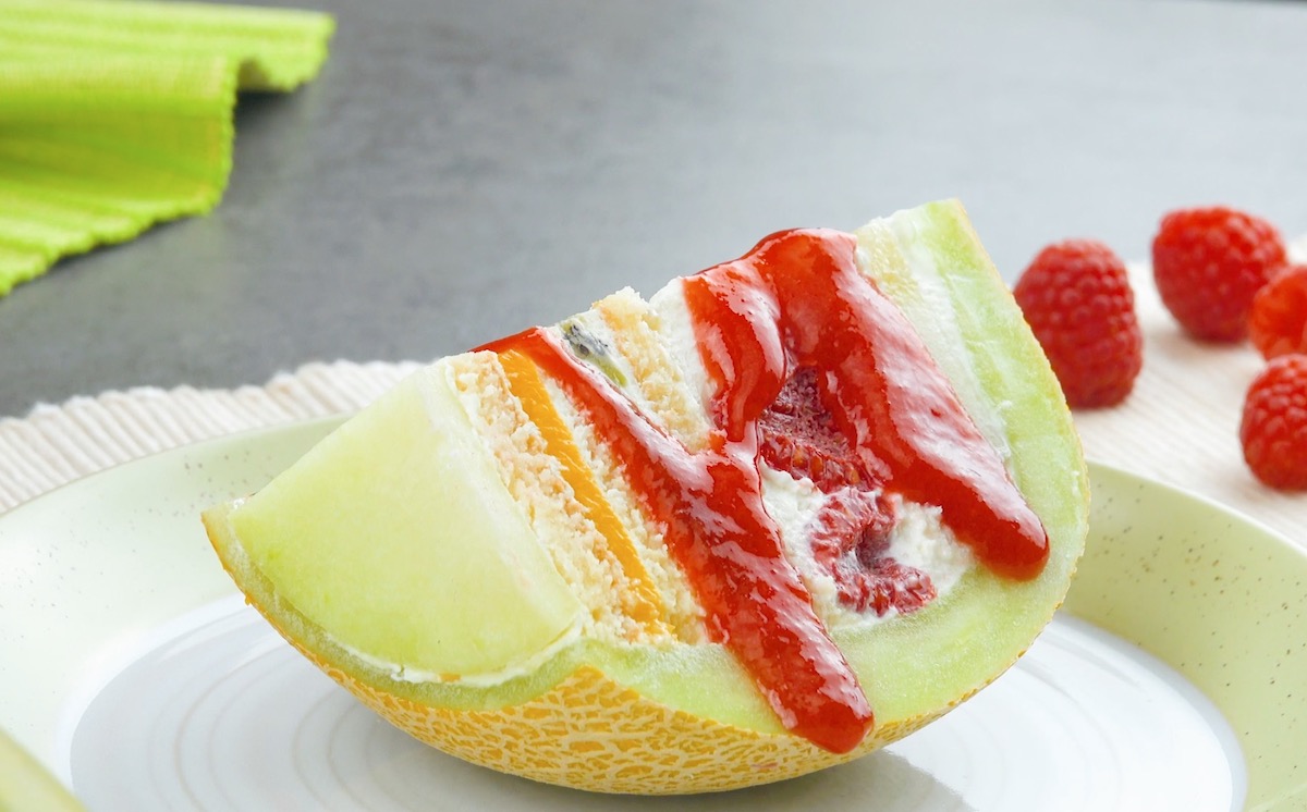 Melon Layer Cake Filled With Fresh Fruit And Moist Yellow Cake