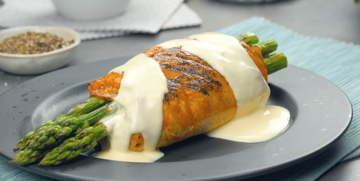 Grilled Marinated Chicken Stuffed With Asparagus, Ham, And Melty Cheese