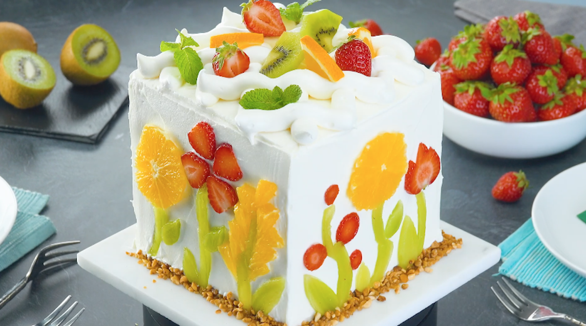 Beautiful Fruit-Filled Layer Cake With White Chocolate Frosting