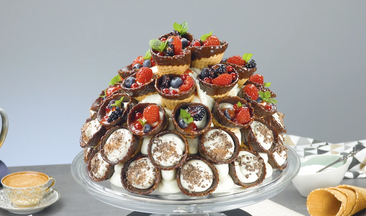 Waffle Cone Cake With Wild Berries And Chocolate Ganache 