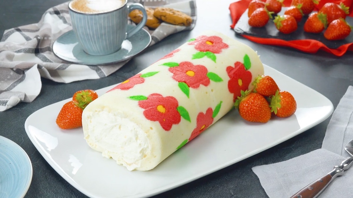 Strawberries & Cream Flower Cake Roll