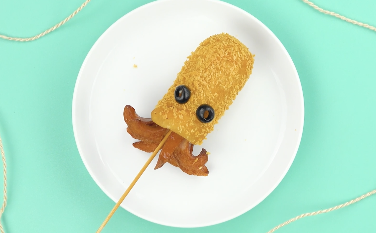 Cheesy Fried Hot Dogs On A Stick